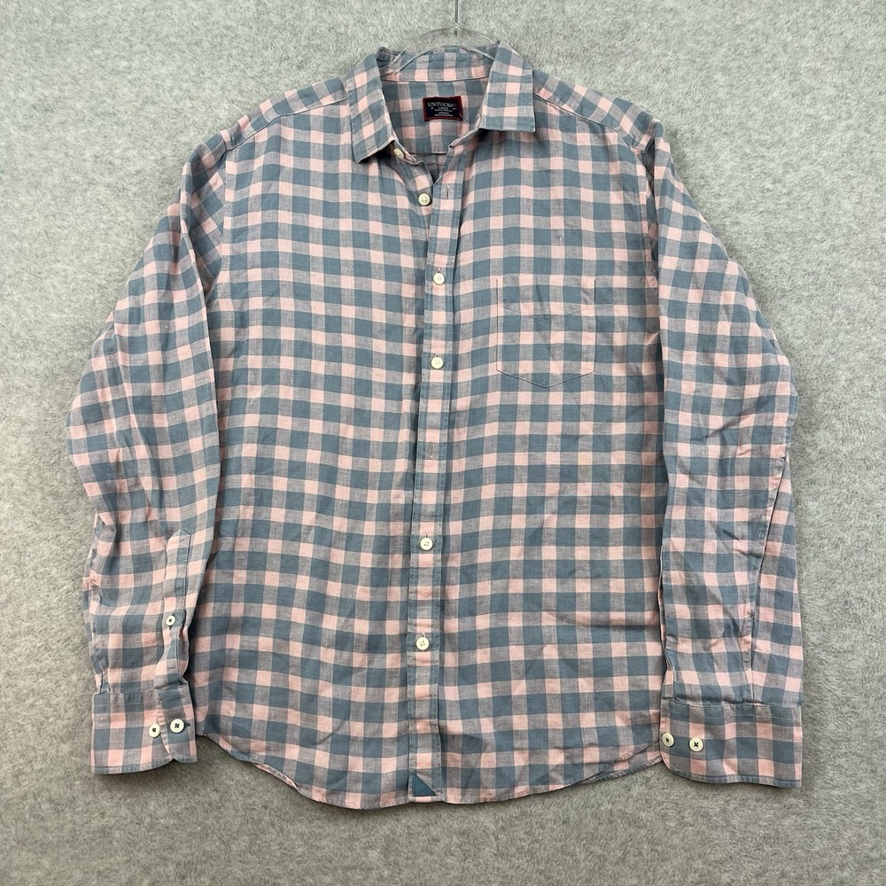 UNTUCKit Linen Shirt‎ Mens Large Blue/Pink Button Down Linen Lightweight L